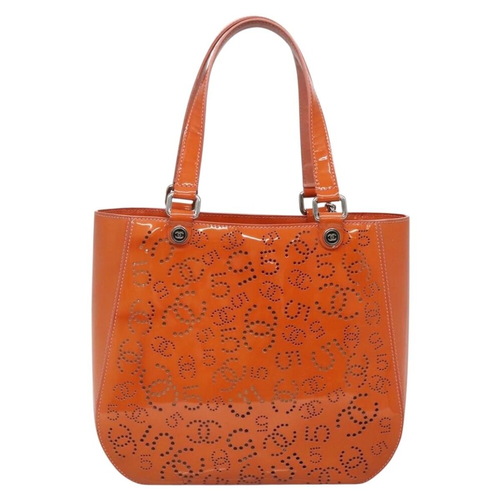 Chanel Punching Tote Bag Enamel Orange Silver CC - Picture 2 of 7